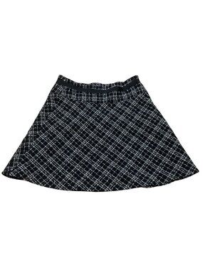 Vtg Old Navy Black White Plaid Wool Blend Lined Skirt Size S Bow Detail